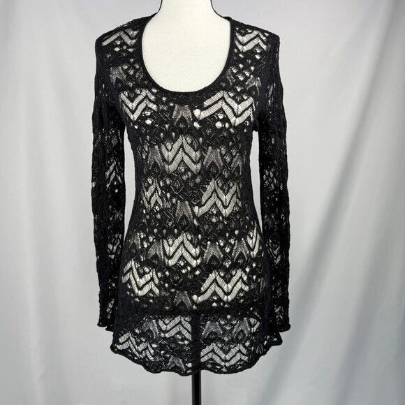 Eileen Fisher Crochet Knit Wool Lace Top, Black, Size S - Picture 1 of 3
